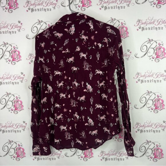Cruel denim button up horses Burgundy Button-Up Shirt with Horse Print - Picture 3 of 8
